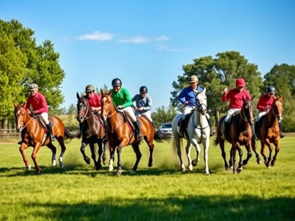 Participants competing in a friendly equestrian competition, showcasing their skills and sportsmanship in a supportive and encouraging environment.